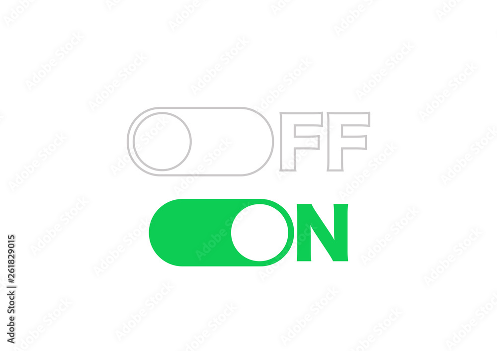 Poster off or on button. green on button and linear style off button. vector