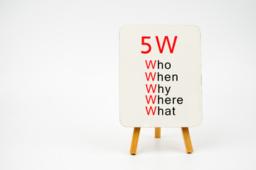 5W written on white board isolated on white background