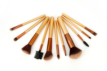 Professional make up brush collection isolated on a white background