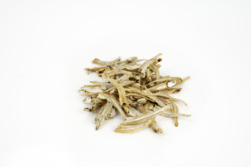 Dried anchovies isolated on a white background