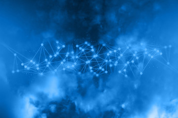 cloud storage system cyber network background illustration 3d rendering, system of galaxy, data deep learning hologram robotic, ai technology neon glow, molecule of chemical science