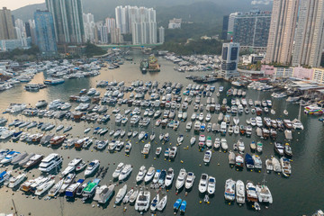 Beautiful sunset at Aberdeen Typhoon Shelters,hong kong