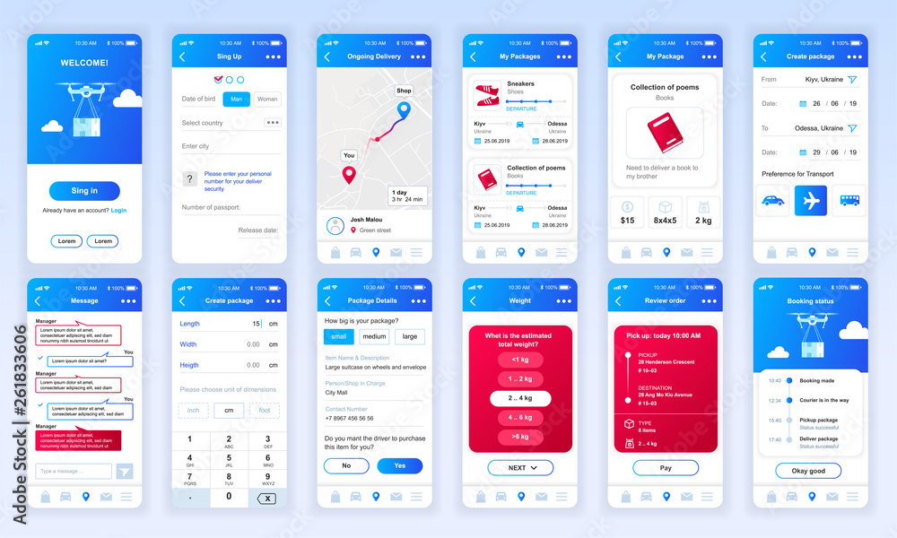 Aufkleber Set of UI, UX, GUI screens Delivery app flat design template for mobile apps, responsive website wireframes. Web design UI kit. Delivery Dashboard.