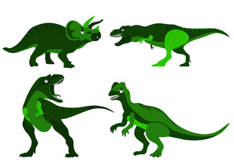 Dinosaurs. Paleontology. Set of cartoon dinosaurs set of vector illustrations, silhouettes of dinosaurs. Cute baby dinosaur design. Funny dinosaur for children.