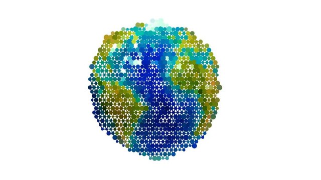 Seamless Earth model animation as spots pattern looped, 3d globe rotation isolated over white background