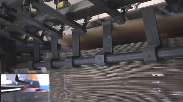 Flat packed cartons being received in an automated DIE Cutting machine in a packaging factory