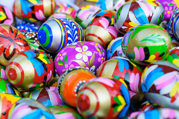 Fototapeta na wymiar Perfect colorful handmade eggs for holiday easter. Warsaw, Poland- 14.04.2019