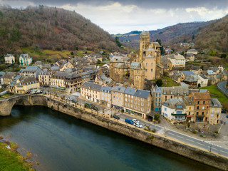Aerial view of castle and bridge of Estaing