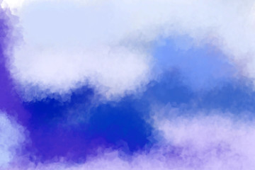 Artistic picturesque illustration of a cloudy blue sky. Textural artistic background. Drawing paints.