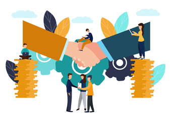 Vector illustration, business concept, agreement of the parties, partnership concept, handshake, signing documents.
