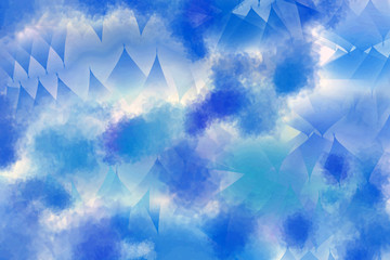 Artistic picturesque illustration of a cloudy blue sky. Textural artistic background. Drawing paints.