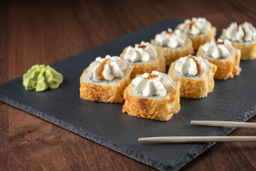 Baked rolls on a slate Board