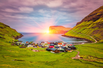  Tjornuvik – beautiful town in the Faroe Islands, sit on the north coast of Streymoy, Faroe Islands, Denmark - obrazy, fototapety, plakaty