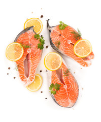 salmon steak close-up isolated on white background