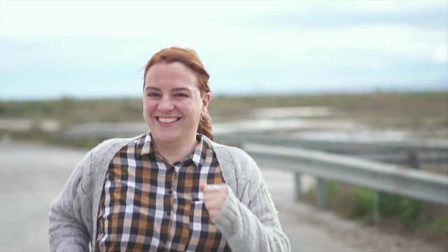 Happy Woman Running Towards Camera, Slow Motion Video, Shot With Gimbal