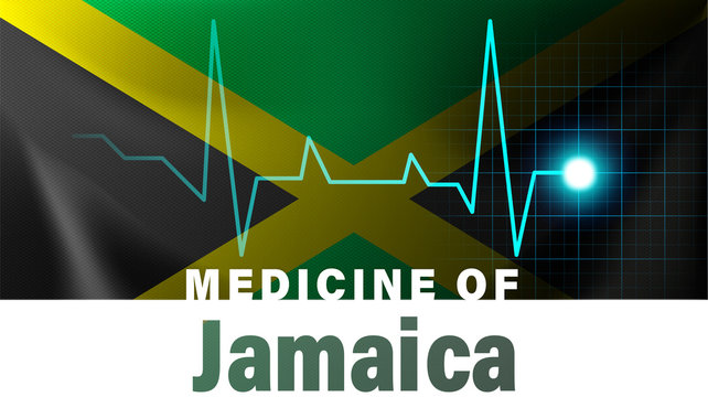 Jamaica flag and heartbeat line illustration. Medicine of Jamaica with country name