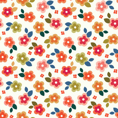 colorful seamless floral mini print on cream background