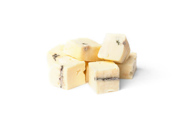 Cheese with mold isolated on white background.