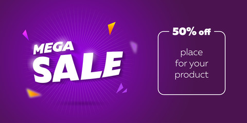 Sale badge banner design. Big mega sale template mockup. Special offer poster vector illustration. Colorful modern creative icon. Creative discount for print and web using.