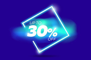 Sale badge banner design. Big mega sale template mockup. Special offer poster vector illustration. Colorful modern creative icon. Neon light background. Discount design for shop and web site.