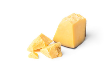 Parmesan cheese isolated on white background.