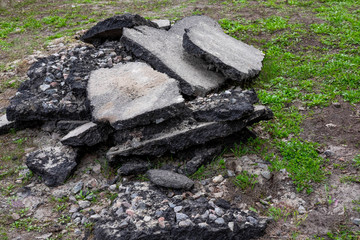 Bad roads. Repair asphalt road. Destruction of the roadway. Destruction of roads, pits on the road