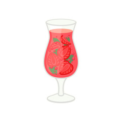 Tropical strawberry cocktail on white background. Vector illustration.
