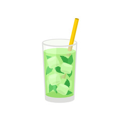 Mint cocktail with ice on white background. Mojito concept.
