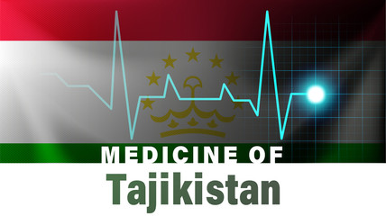 Tajikistan flag and heartbeat line illustration. Medicine of Tajikistan with country name