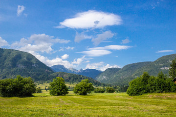 Summer sunny scene of mountains in Triglav National Park in Slovenia
