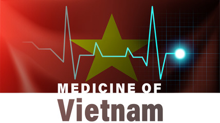 Vietnam flag and heartbeat line illustration. Medicine of Vietnam with country name