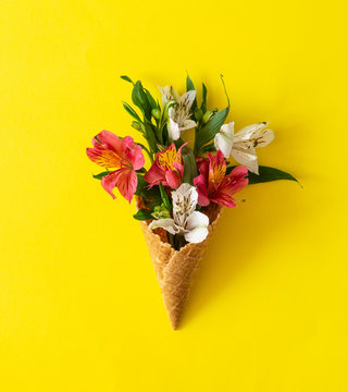 Flowers composition. Spring, easter concept. Flat lay, top view, copy space