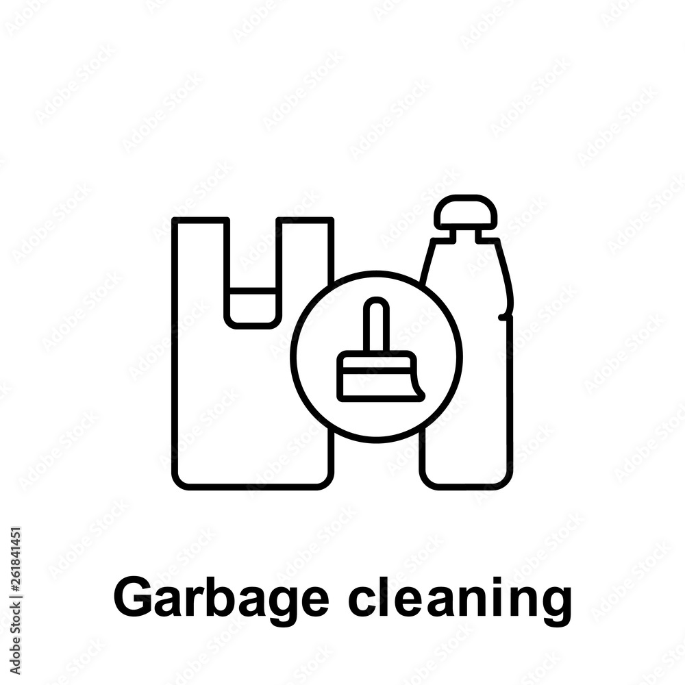 Poster garbage cleaning, brush, bottle icon. element of pollution problems icon. thin line icon for website