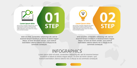 Modern 3D vector illustration. Infographic template with two elements, figures, rectangles and icons. Designed for business, presentations, web design, applications, interfaces, diagrams with 2 steps