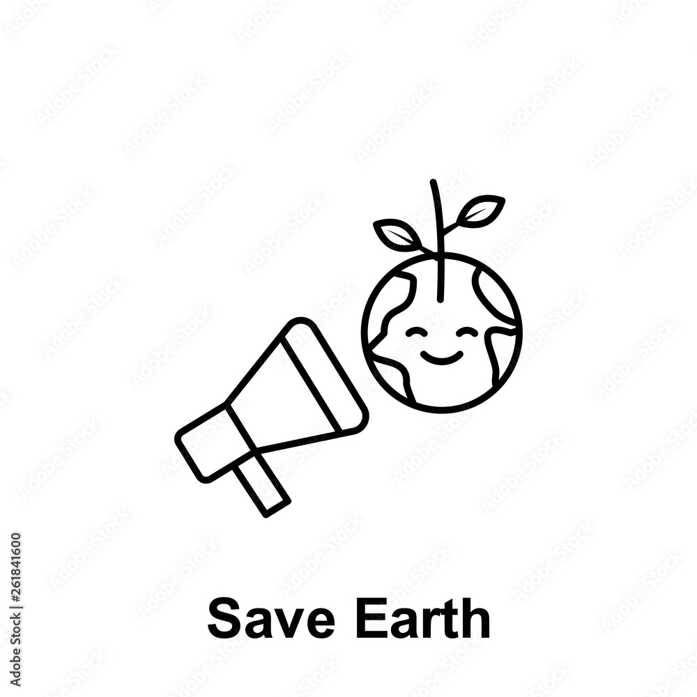 Poster save earth, microphone icon. element of pollution problems icon. thin line icon for website design a