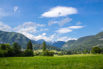 Summer sunny scene of mountains in Triglav National Park in Slovenia