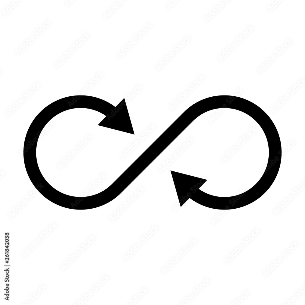Poster infinity symbol icon with both side arrows. concept of infinite, limitless and endless. simple flat 