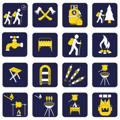 Set of travel and camping equipment icons