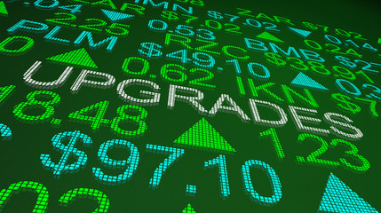 Upgrades Increase Forecast Higher Stock Market Ticker 3d Illustration