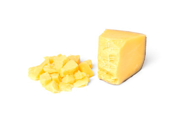 Parmesan cheese isolated on white background.