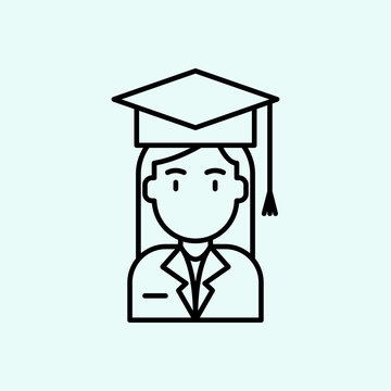 education, graduation cap, woman icon. Element of Feminism for mobile concept and web apps icon. Outline, thin line icon for website design and development, app development