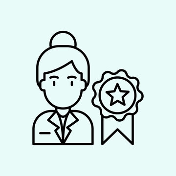 girl, achievement, bagde icon. Element of Feminism for mobile concept and web apps icon. Outline, thin line icon for website design and development, app development