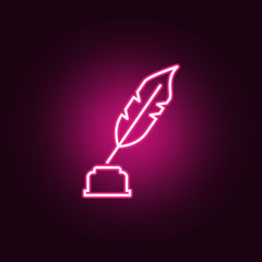 Quill, pen neon icon. Elements of Law & Justice set. Simple icon for websites, web design, mobile app, info graphics