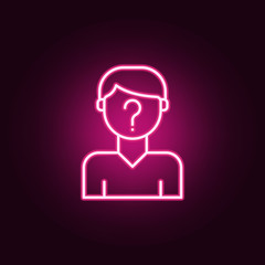 Suspect, man, question mark neon icon. Elements of Law & Justice set. Simple icon for websites, web design, mobile app, info graphics