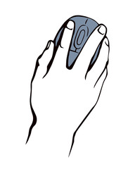Hand on the mouse. Vector drawing