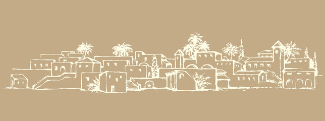 City in a desert. Vector drawing