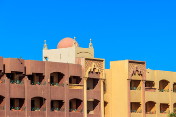Building in arabic style in Hurghada, Egypt. Beautiful eastern architecture