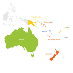 Obraz premium Australia and Oceania Region. Map of countries in South Pacific Ocean. Vector illustration