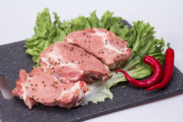 raw meat and vegetables