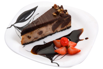 chocolate cake, cherry and strawberry
